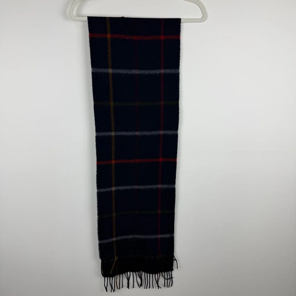 J.Crew Black Plaid Fringe Scarf Merino Moon England Soft Wool